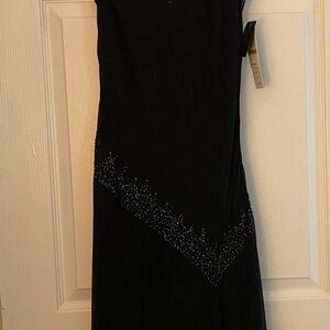 J Kara Black Asymmetrical Dress with Silver Accents